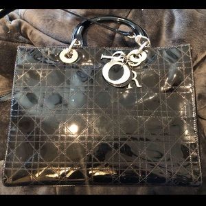 Rare Black Patent  Lady Dior Cannage Tote